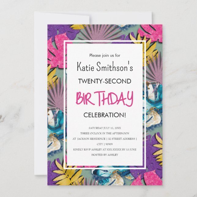 Colorful Vibrant Tropical Plants with Gold Invitat Invitation (Front)