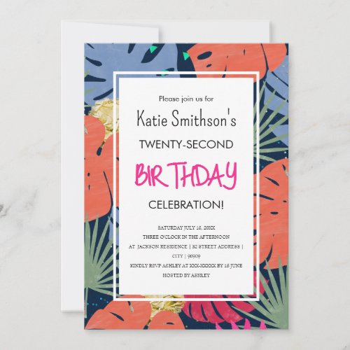 Colorful Vibrant Tropical Plants with Gold Invitation