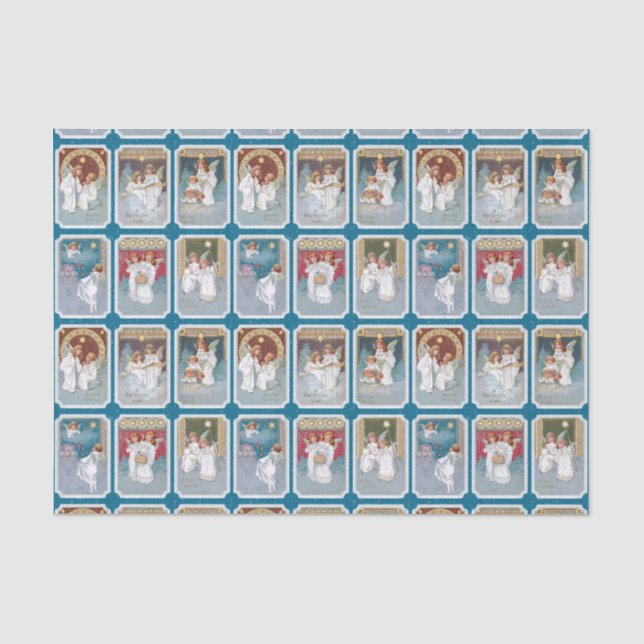 Colorful Victorian Christmas Angel Collage Tissue Paper (Front)