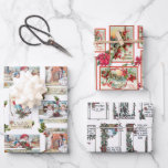 Colorful Victorian Christmas Card Collage Wrapping Paper Sheets<br><div class="desc">Charming and festive collection of restored Victorian Christmas card art featuring poinsettias,  rustic vignettes,  scenes of children making merry,  and holly-embellished greetings. Patterns are seamless and can be scaled up or down,  two with editable background colors.</div>