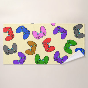 Colorful Video Game Controllers Bath Towel