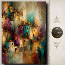 Colorful Village Decoupage Mediterranean Art