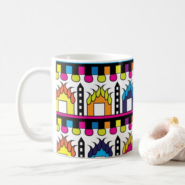 Colorful Village Houses Coffee Mug (With Donut)