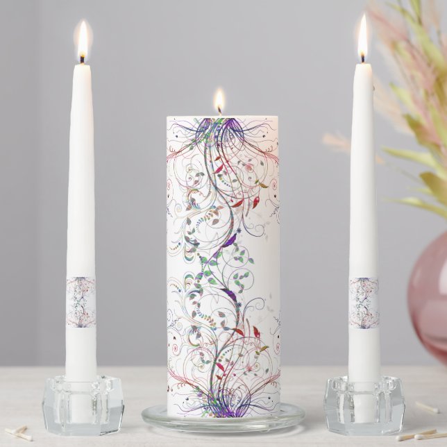 Colorful Vines n Flowers Unity Candle Set (In Situ)