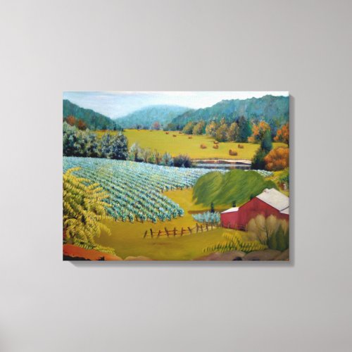 Colorful Vineyard with Blue Green Yellow Red Canvas Print