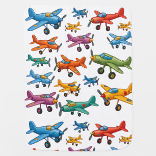 Colorful Vintage Airplanes Pattern – Retro Aviatio Baby Blanket