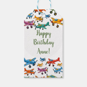 Colorful Vintage Airplanes Pattern – Retro Aviatio Gift Tags