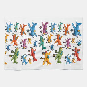 Colorful Vintage Airplanes Pattern – Retro Aviatio Kitchen Towel
