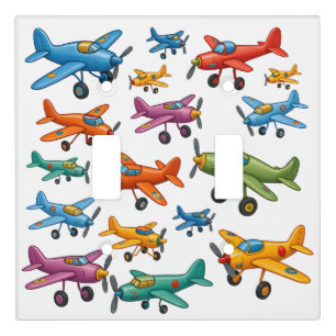 Colorful Vintage Airplanes Pattern – Retro Aviatio Light Switch Cover