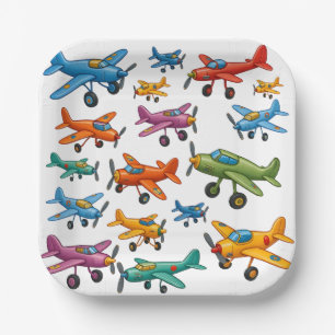 Colorful Vintage Airplanes Pattern – Retro Aviatio Paper Plates