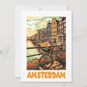 Colorful Vintage Amsterdam Holland Canal City Card