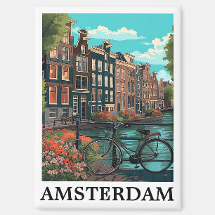 Colorful Vintage Amsterdam Netherlands Canal View Magnet