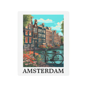 Colorful Vintage Amsterdam Netherlands Canal View Metal Print