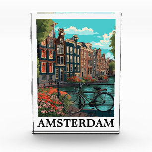 Colorful Vintage Amsterdam Netherlands Canal View Photo Block
