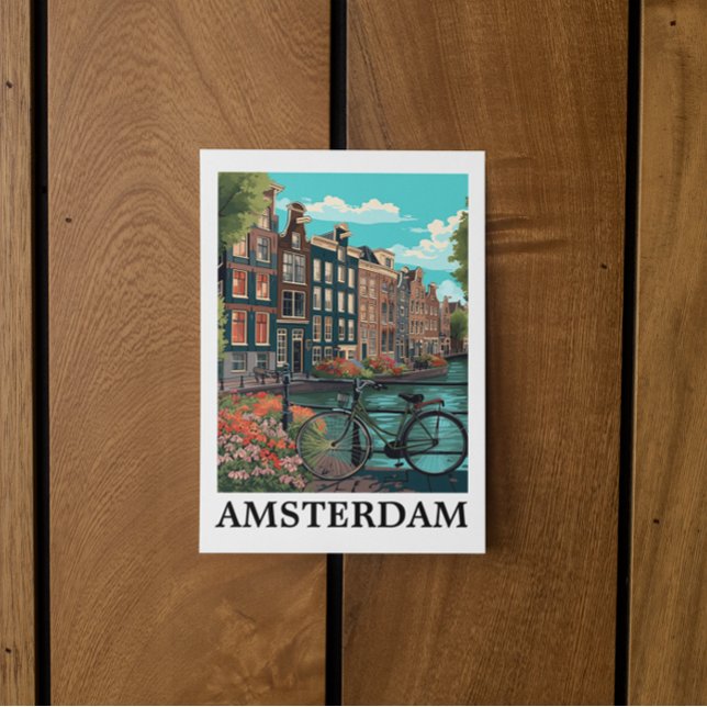 Colorful Vintage Amsterdam Netherlands Canal View Postcard (amsterdam holland travel postcard)
