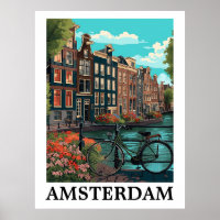 Colorful Vintage Amsterdam Netherlands Canal View