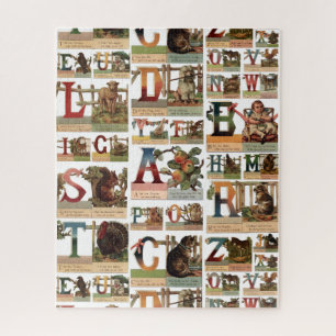 Colorful Vintage Animal Alphabet Collage Jigsaw Puzzle