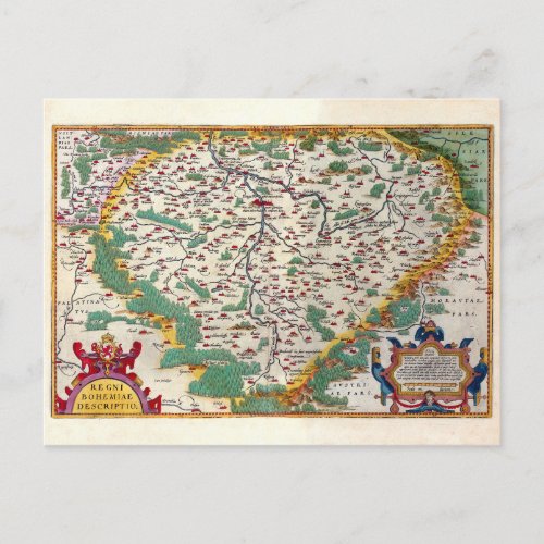 Colorful Vintage Antique Map of Bohemia Postcard