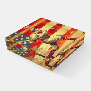 Colorful Vintage Baseball Player Swinging a Bat Paperweight