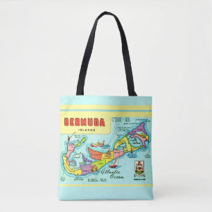 Colorful Vintage Bermuda Map Tote Bag