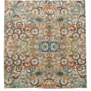 Colorful Vintage Bicycle Pattern Retro Cycling Art Shower Curtain