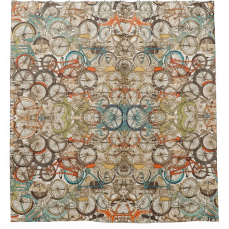 Colorful Vintage Bicycle Pattern Retro Cycling Art Shower Curtain