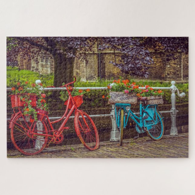Colorful Vintage Bicycles Scenic Amsterdam Travel Jigsaw Puzzle (Horizontal)