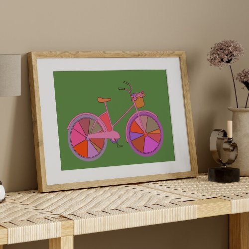 Colorful Vintage Bike with Flowers Illustration Poster