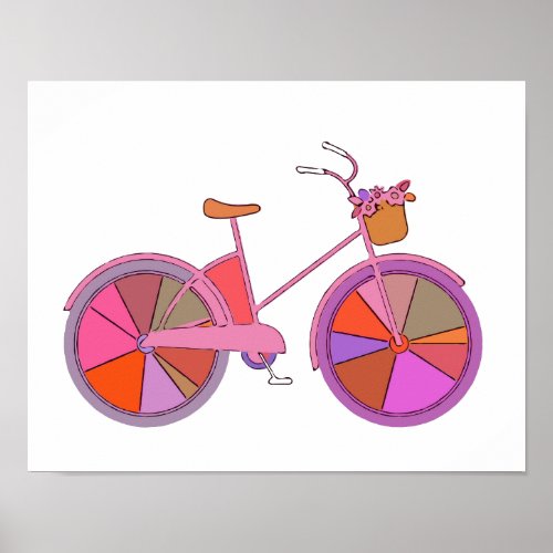 Colorful Vintage Bike with Flowers Illustration Poster