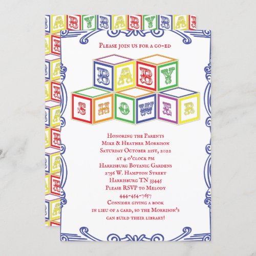 Colorful Vintage Blocks Baby Shower Invitation