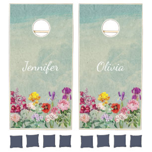 Colorful vintage blooming beautiful wildflowers cornhole set