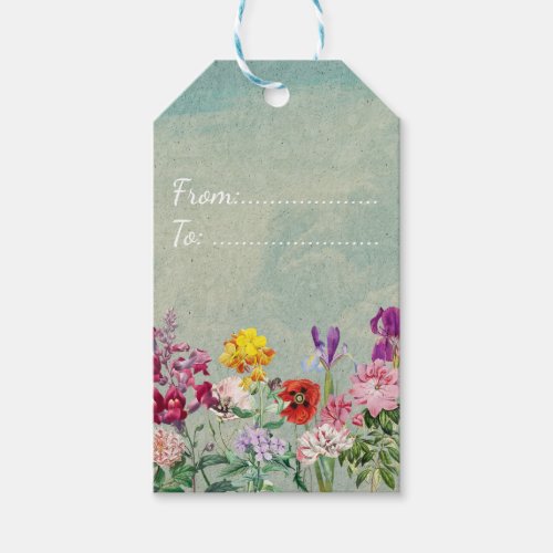 Colorful vintage blooming beautiful wildflowers gift tags