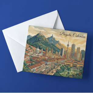 Colorful Vintage Bogota Colombia Travel Art Postcard