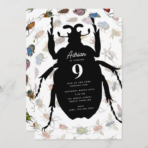 Colorful Vintage Bugs Beetles Birthday Party Theme Invitation