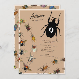 Colorful Vintage Bugs Beetles Kids Birthday Party Invitation
