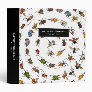 Colorful Vintage Bugs & Beetles Pattern 3 Ring Binder