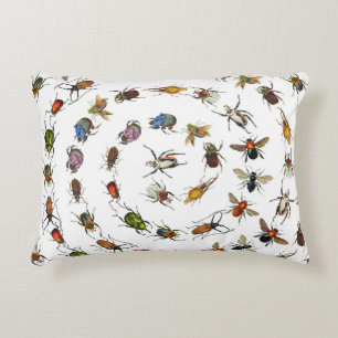 Colorful Vintage Bugs & Beetles Pattern Accent Pillow