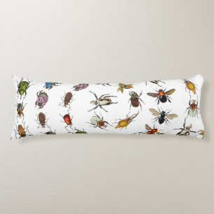 Colorful Vintage Bugs & Beetles Pattern Body Pillow