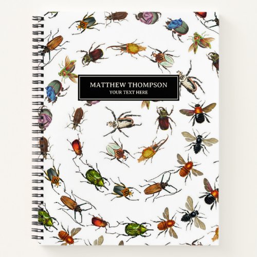 Colorful Vintage Bugs  Beetles Pattern Notebook