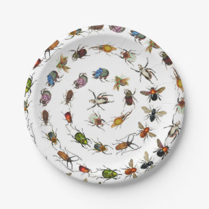Colorful Vintage Bugs & Beetles Pattern Paper Plates