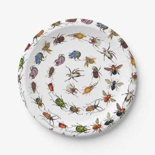 Colorful Vintage Bugs  Beetles Pattern Paper Plates