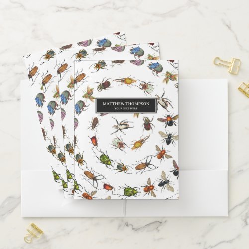 Colorful Vintage Bugs & Beetles Pattern Pocket Folder