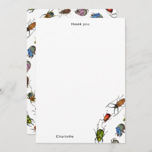Colorful Vintage Bugs & Beetles Pattern Thank You Card