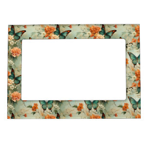 Colorful Vintage Butterflies and Flowers (10) Magnetic Frame