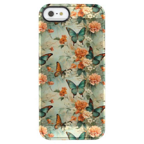 Colorful Vintage Butterflies and Flowers 10 Clear iPhone SE55s Case