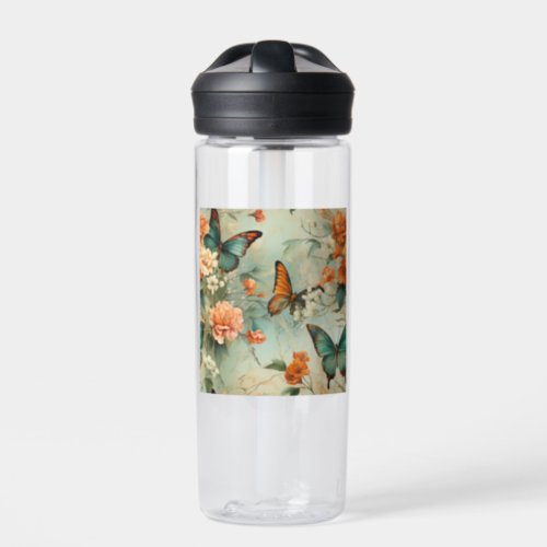 Colorful Vintage Butterflies and Flowers 10 Water Bottle
