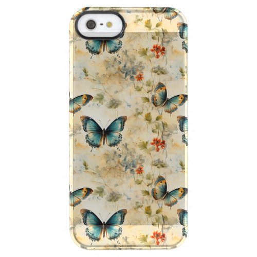 Colorful Vintage Butterflies and Flowers 11 Clear iPhone SE55s Case