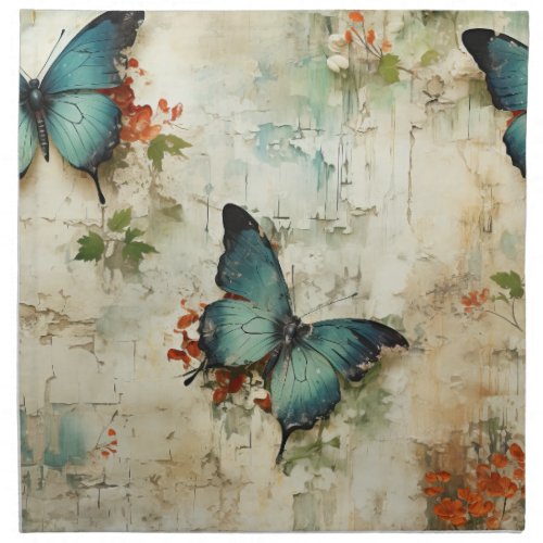 Colorful Vintage Butterflies and Flowers 12 Cloth Napkin