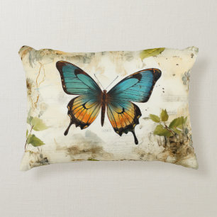 Colorful Vintage Butterflies and Flowers (1) Accent Pillow