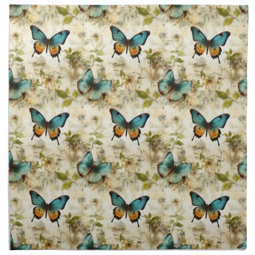 Colorful Vintage Butterflies and Flowers 1 Cloth Napkin